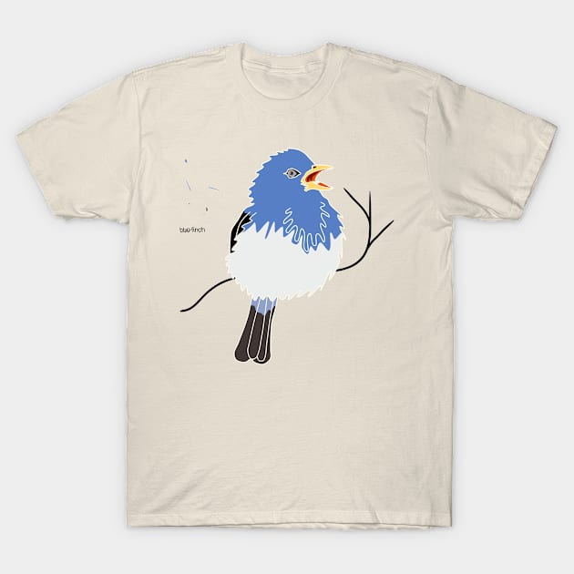 illustration of a blue finch perched on a branch T-Shirt by bloomroge